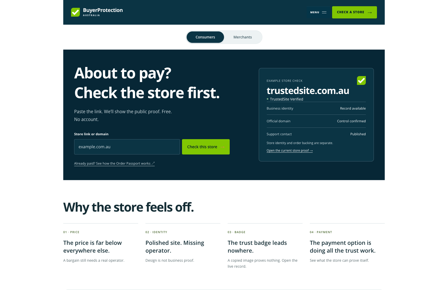 BuyerProtection store-check homepage