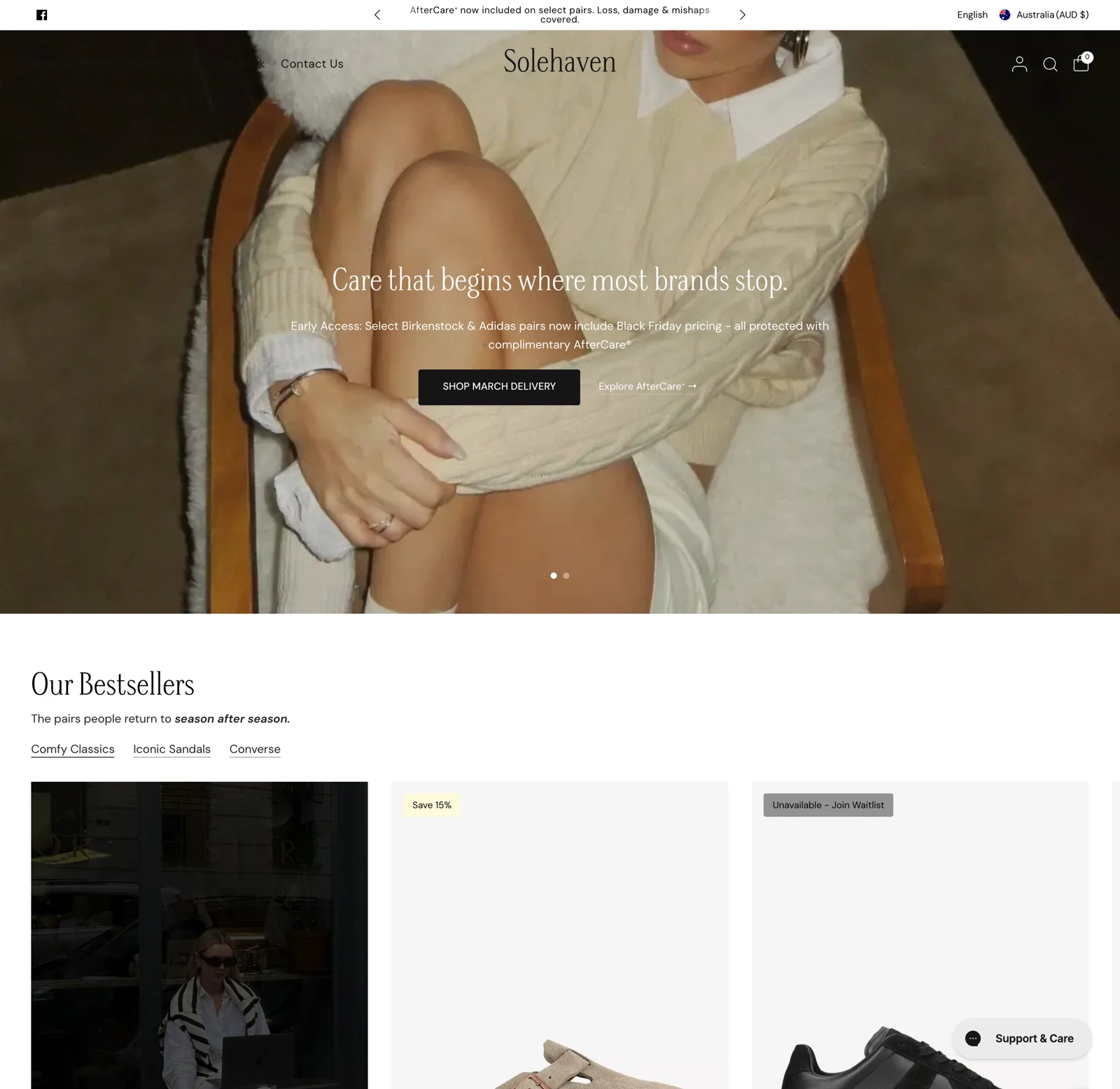 Archived Solehaven footwear store interface